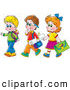 Clip Art of a Girl Walking with Two Boys on the Way to School, on White by Alex Bannykh