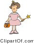 Clip Art of a Girl Wearing a Pink Halloween Fairy Godmother Costume While Trick-or-treating by Djart