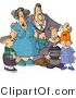 Clip Art of a Grandparent Couple Standing with Their Grandchildren by Djart