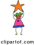 Clip Art of a Green Haired Black Sketched Girl Holding an Orange Star by Prawny