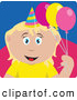 Clip Art of a Grinning Caucasian Birthday Girl Holding Balloons by Dennis Holmes Designs