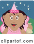 Clip Art of a Grinning Happy Hispanic Tooth Fairy in a Pink Costume, Holding up a Bag by Dennis Holmes Designs