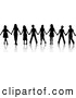 Clip Art of a Group of Black Silhouetted Boys and Girls Standing in a Line and Holding Hands While Playing the Game Red Rover by KJ Pargeter