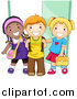 Clip Art of a Group of Diverse School Kids Standing by a Doorway by BNP Design Studio