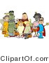 Clip Art of a Group of Male and Female Halloween Trick-or-treaters Standing Together by Djart