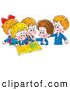 Clip Art of a Group of Smiling School Children Signing a Photo Album by Alex Bannykh