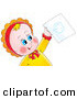 Clip Art of a Happy and Cute Blue Eyed Baby Holding up a Hand Print on a Piece of Paper by Alex Bannykh