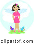 Clip Art of a Happy Angel Girl Standing in Green Grass with Two Birds in Heaven by