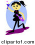 Clip Art of a Happy Asian Girl with Black Hair, Holding up a Cocktail by