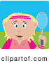 Clip Art of a Happy Blond Caucasian Girl Holding a Tennis Racket by Dennis Holmes Designs