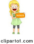 Clip Art of a Happy Blond White School Girl Holding a Minus Math Symbol by BNP Design Studio
