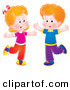Clip Art of a Happy Boy and Girl Dancing with Their Arms OutHappy Boy and Girl Dancing on One Leg with Their Arms out by Alex Bannykh