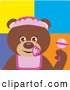 Clip Art of a Happy Brown Bear Baby Girl Character by Dennis Holmes Designs