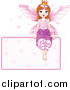 Clip Art of a Happy Fairy Princess Sitting on a Blank Sign with Hearts by Pushkin