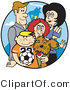 Clip Art of a Happy Family of Four with Their Dog and a Soccer Ball by Andy Nortnik