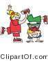 Clip Art of a Happy Freckled Blond Little Girl Helping Her Twin Brother Do a Handstand by Andy Nortnik