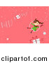 Clip Art of a Happy Girl Swinging over a Gift with a Happy Holidays Greeting on Pink by BNP Design Studio
