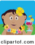 Clip Art of a Happy Hispanic Woman in a Hawaiian Lei, Drinking a Cocktail on Vacation by Dennis Holmes Designs