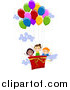 Clip Art of a Happy Kids in a Hot Air Balloon by BNP Design Studio