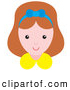 Clip Art of a Happy Little Girl Wearing a Blue Ribbon in Her Hair by Alex Bannykh