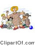 Clip Art of a Happy Preschool Teacher Woman Standing with Children at a Daycare by Djart