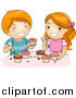 Clip Art of a Happy Red Haired White Boy and Girl Icing Cupcakes by BNP Design Studio