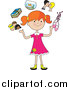 Clip Art of a Happy Red Haired White Girl Juggling Her Friends, School Books, Goldfish, Parents and Ballet Slippers by Maria Bell