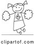 Clip Art of a Happy Stick Figure Cheerleader Girl Holding Pom Poms by C Charley-Franzwa
