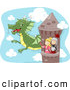 Clip Art of a Knight and Princess in a Tower, Waving to a Dragon by BNP Design Studio