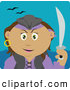 Clip Art of a Latin American Pirate Woman Holding a Sword, on a Teal Background by Dennis Holmes Designs
