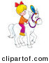 Clip Art of a Little Blond Girl Riding a White Horse to the Right by Alex Bannykh