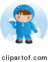 Clip Art of a Little White Boy in Winter Clothing, up to Mischief and Preparing to Throw Snowballs After Making a Snowman on a Winter Day by Vitmary Rodriguez