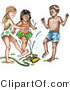 Clip Art of a Mixed Race Trio of Children Playing in a Sprinkler on a Hot Summer Day by LoopyLand