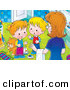 Clip Art of a Mother Instructing Her Two Little Children to Clean up the Messy Bathroom in the House by Alex Bannykh