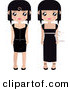 Clip Art of a Pair of Black Haired Female Paper Formal and Casual Black Dresses, One Long and One Short by Melisende Vector
