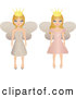 Clip Art of a Pair of Blond Fairy Princesses in Beige and Pink Dresses, Wearing Crowns by Melisende Vector