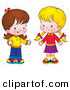 Clip Art of a Pair of Little Girls Standing Together and Talking by Alex Bannykh