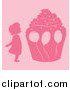 Clip Art of a Pink Silhouetted Girl and Giant Birthday Cupcake with Balloons by Cherie Reve