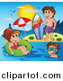 Clip Art of a Playful White Summer Kids with a Surfboard Innertube and Snorkel Gear by Visekart