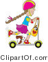Clip Art of a Puppy Riding on a Scooter with a Little Girl - Royalty Free by Maria Bell