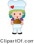 Clip Art of a Rainbow Haired Girl Chef or Baker Holding a Freshly Baked Cake Topped with Cream and a Cherry by Maria Bell