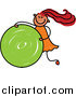 Clip Art of a Red Haired Stick Girl Rolling a Green Circle by Prawny