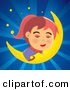 Clip Art of a Relaxing Girl in Pajamas, Sleeping Soundly on a Crescent Moon in a Bursting Blue Night Sky by NoahsKnight