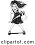 Clip Art of a Scary Evil Young School Girl with Her Hair Waving in the Wind, Holding an Axe and Prepared to Kill by Lawrence Christmas Illustration