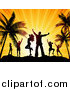 Clip Art of a Silhouetted Dancers over an Orange Sunset on a Tropical Beach by KJ Pargeter