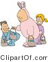 Clip Art of a Single Father Wearing a Pink Easter Bunny Costume and Participating in an Easter Egg Hunt with His Son and Daughter by Djart