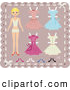 Clip Art of a Skinny Blond Teenage Girl Paper Doll on a Pink Background with Cutout Dresses and Shoes by Melisende Vector