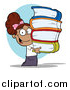 Clip Art of a Smart Hispanic School Girl Carrying a Stack of Books over Blue by Hit Toon