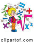 Clip Art of a Smart Smiling School Girl Surrounded by Math Symbols by Alex Bannykh