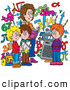 Clip Art of a Smiling Female Math Teacher and Students with a Calculator and Numbers by Alex Bannykh